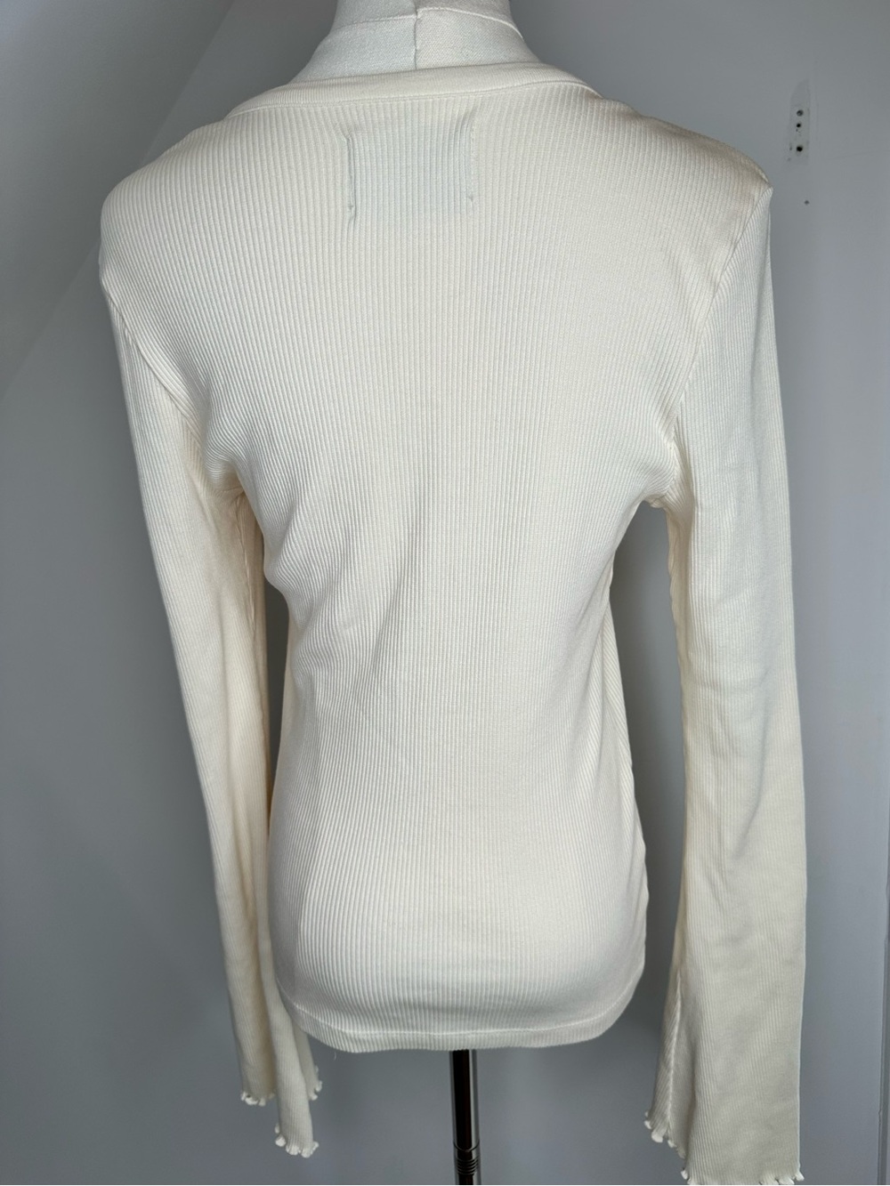 CITIZENS OF HUMANITY Ribbed Organic Cotton Ivory V Neck Long Sleeve Tee M - Picture 7 of 16